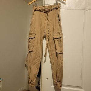 Beige / Brown / khaki Cargo Pants with detachable belt
